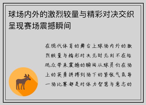 球场内外的激烈较量与精彩对决交织呈现赛场震撼瞬间